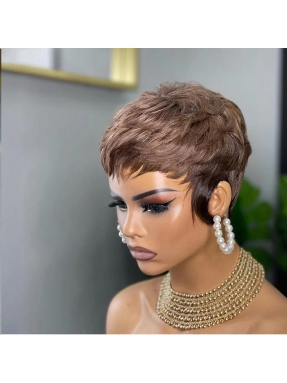 - Pixie Cut Wig Human Hair for Black Women Brown Short Wig New